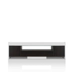 Meuble TV blanc/espresso de 178 cm avec plateau en verre trempé, 2 tiroirs et 3 étagères – Convient aux téléviseurs jusqu'à 60 po