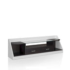 Meuble TV blanc/espresso de 178 cm avec plateau en verre trempé, 2 tiroirs et 3 étagères – Convient aux téléviseurs jusqu'à 60 po