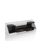 Meuble TV blanc/espresso de 178 cm avec plateau en verre trempé, 2 tiroirs et 3 étagères – Convient aux téléviseurs jusqu'à 60 po