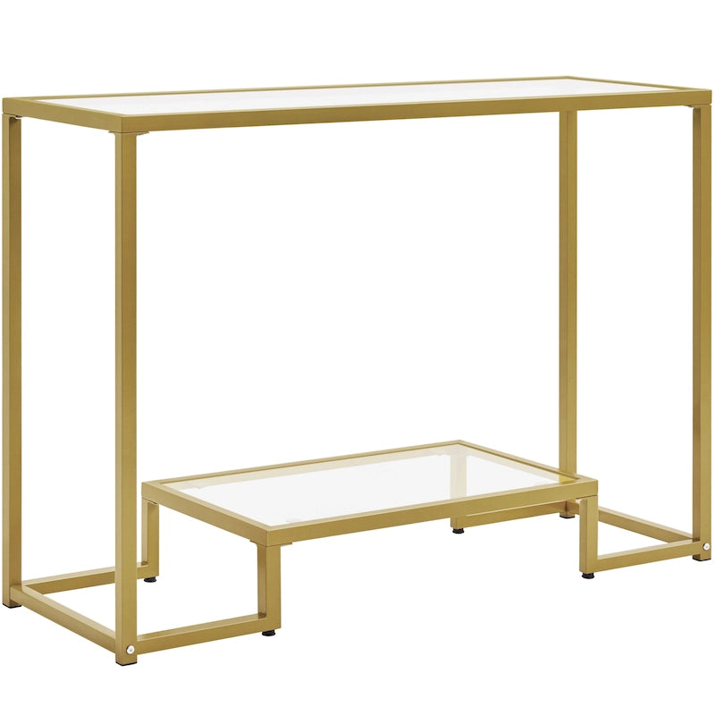Console en verre trempé à 2 niveaux noir/or avec structure en métal