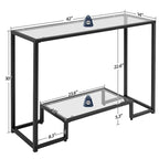 Console en verre trempé à 2 niveaux noir/or avec structure en métal