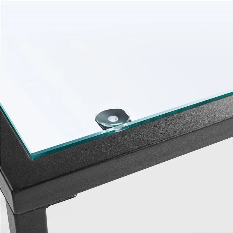 Console en verre trempé à 2 niveaux noir/or avec structure en métal
