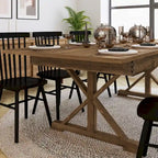 Table à manger rectangulaire pliante en pin massif rustique antique / rustique antique avec pieds en X – Peut accueillir jusqu'à 8 personnes
