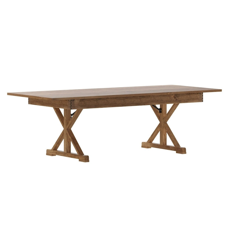 Table à manger rectangulaire pliante en pin massif rustique antique / rustique antique avec pieds en X – Peut accueillir jusqu'à 8 personnes