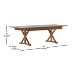 Table à manger rectangulaire pliante en pin massif rustique antique / rustique antique avec pieds en X – Peut accueillir jusqu'à 8 personnes