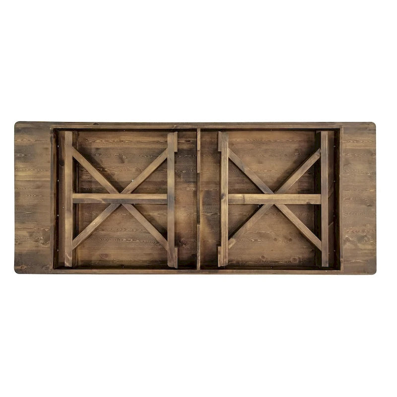 Table à manger rectangulaire pliante en pin massif rustique antique / rustique antique avec pieds en X – Peut accueillir jusqu'à 8 personnes