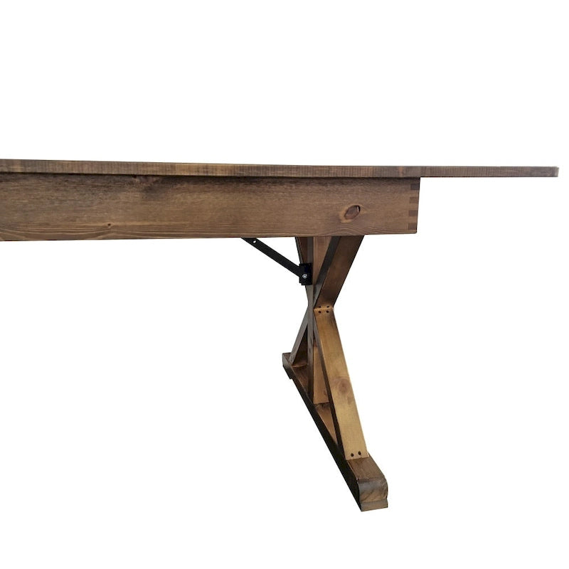 Table à manger rectangulaire pliante en pin massif rustique antique / rustique antique avec pieds en X – Peut accueillir jusqu'à 8 personnes
