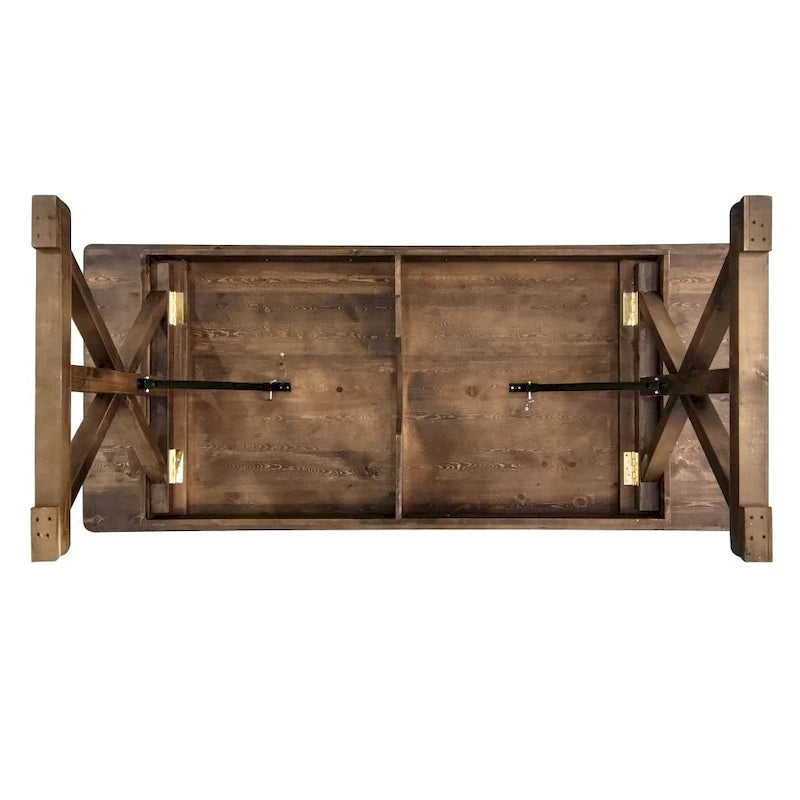 Table à manger rectangulaire pliante en pin massif rustique antique / rustique antique avec pieds en X – Peut accueillir jusqu'à 8 personnes