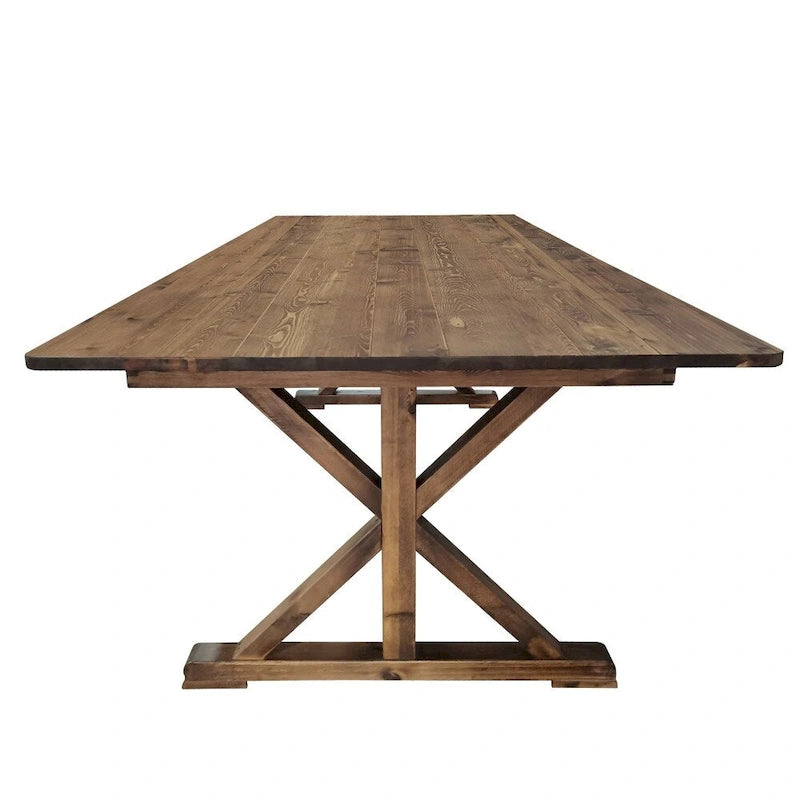 Table à manger rectangulaire pliante en pin massif rustique antique / rustique antique avec pieds en X – Peut accueillir jusqu'à 8 personnes