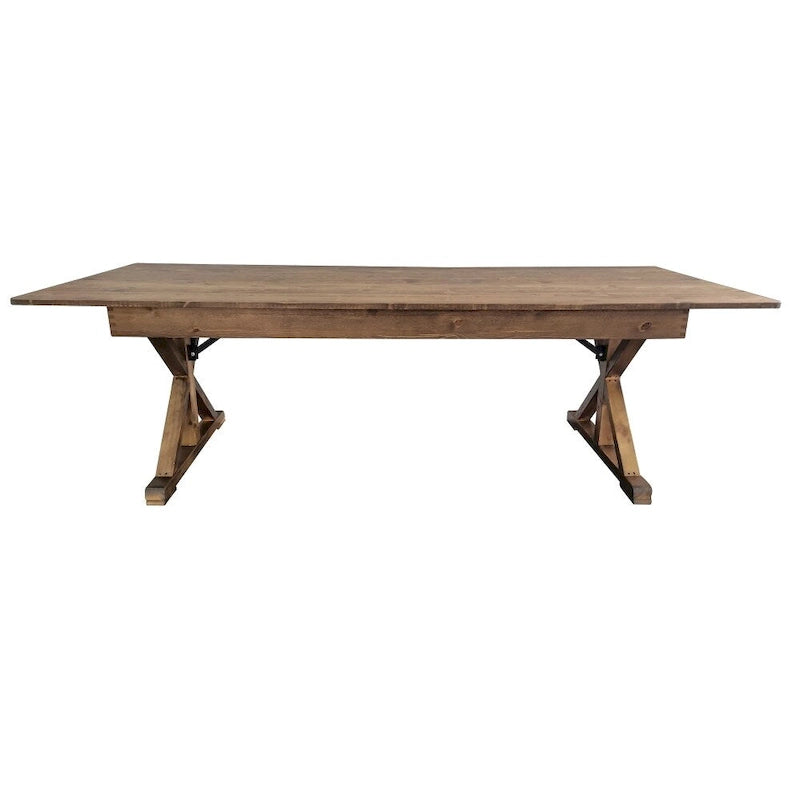Table à manger rectangulaire pliante en pin massif rustique antique / rustique antique avec pieds en X – Peut accueillir jusqu'à 8 personnes