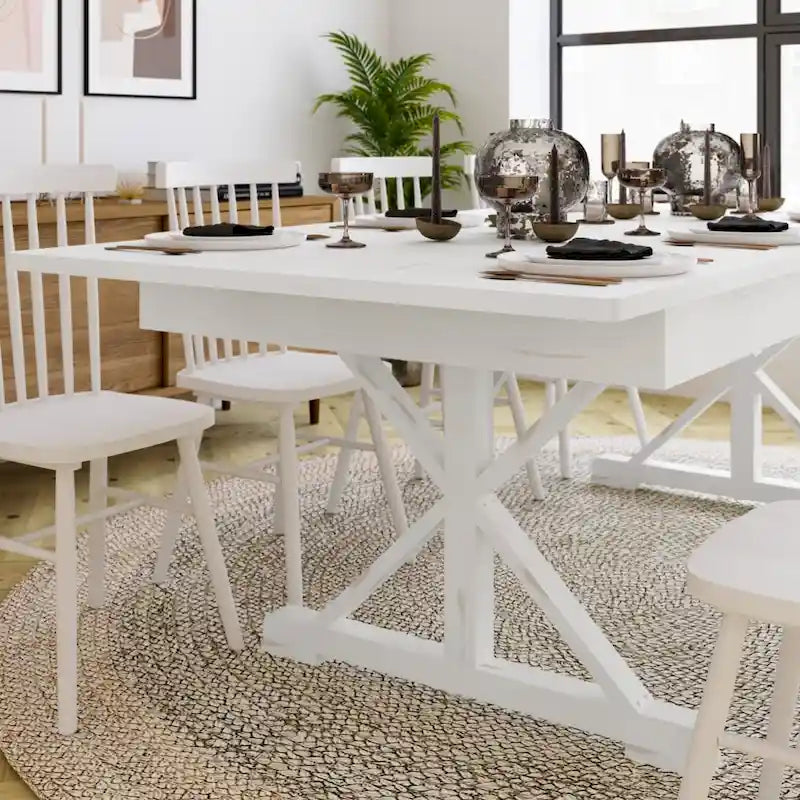 Table à manger rectangulaire pliante en pin massif rustique antique / rustique antique avec pieds en X – Peut accueillir jusqu'à 8 personnes