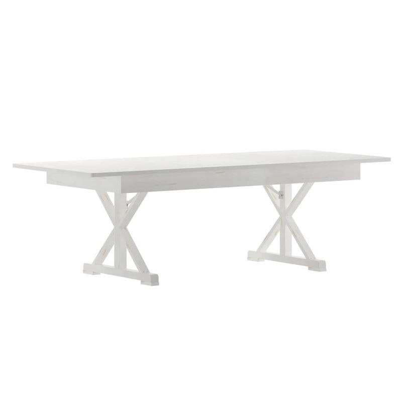 Table à manger rectangulaire pliante en pin massif rustique antique / rustique antique avec pieds en X – Peut accueillir jusqu'à 8 personnes