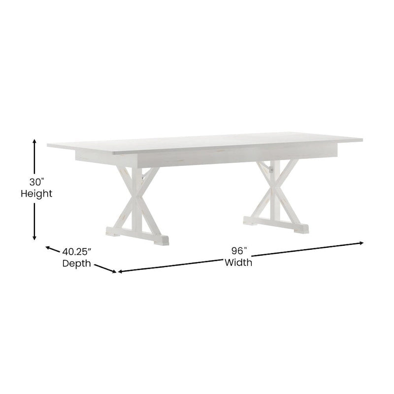 Table à manger rectangulaire pliante en pin massif rustique antique / rustique antique avec pieds en X – Peut accueillir jusqu'à 8 personnes