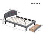 Lit plateforme capitonné Queen Blanc/Beige/Gris avec lumières LED, ports USB et tiroir de rangement – 2 personnes