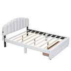 Lit plateforme capitonné Queen Blanc/Beige/Gris avec lumières LED, ports USB et tiroir de rangement – 2 personnes