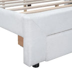 Lit plateforme capitonné Queen Blanc/Beige/Gris avec lumières LED, ports USB et tiroir de rangement – 2 personnes