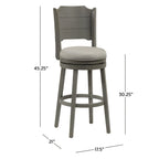 Tabouret de bar pivotant en bois gris vieilli, hauteur bar, avec dossier haut incurvé et assise rembourrée – Sans accoudoirs – 1 personne