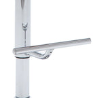 Tabouret de bar pivotant en similicuir gris/noir/blanc avec dossier incurvé en noyer et piétement en chrome réglable – 1 personne