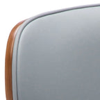 Tabouret de bar pivotant en similicuir gris/noir/blanc avec dossier incurvé en noyer et piétement en chrome réglable – 1 personne