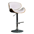 Tabouret de bar pivotant en similicuir gris/noir/blanc avec dossier incurvé en noyer et piétement en chrome réglable – 1 personne