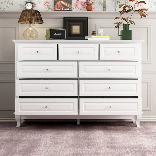 Commode 9 tiroirs noire/blanche/marine avec pieds en bois massif et finition laquée