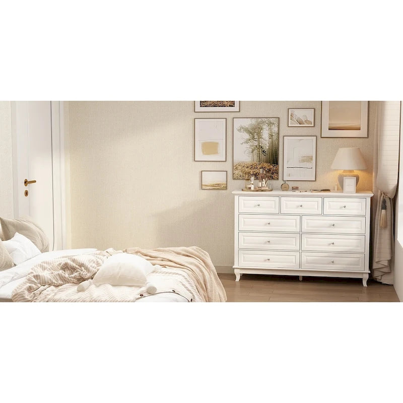 Commode 9 tiroirs noire/blanche/marine avec pieds en bois massif et finition laquée