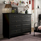 Commode 9 tiroirs noire/blanche/marine avec pieds en bois massif et finition laquée
