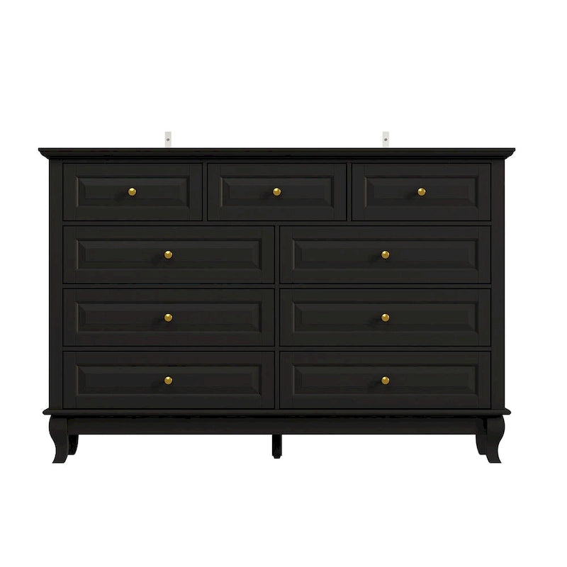 Commode 9 tiroirs noire/blanche/marine avec pieds en bois massif et finition laquée