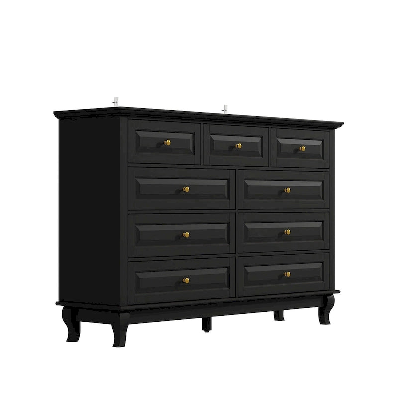 Commode 9 tiroirs noire/blanche/marine avec pieds en bois massif et finition laquée