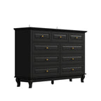 Commode 9 tiroirs noire/blanche/marine avec pieds en bois massif et finition laquée