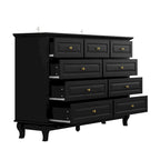 Commode 9 tiroirs noire/blanche/marine avec pieds en bois massif et finition laquée