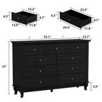 Commode 9 tiroirs noire/blanche/marine avec pieds en bois massif et finition laquée