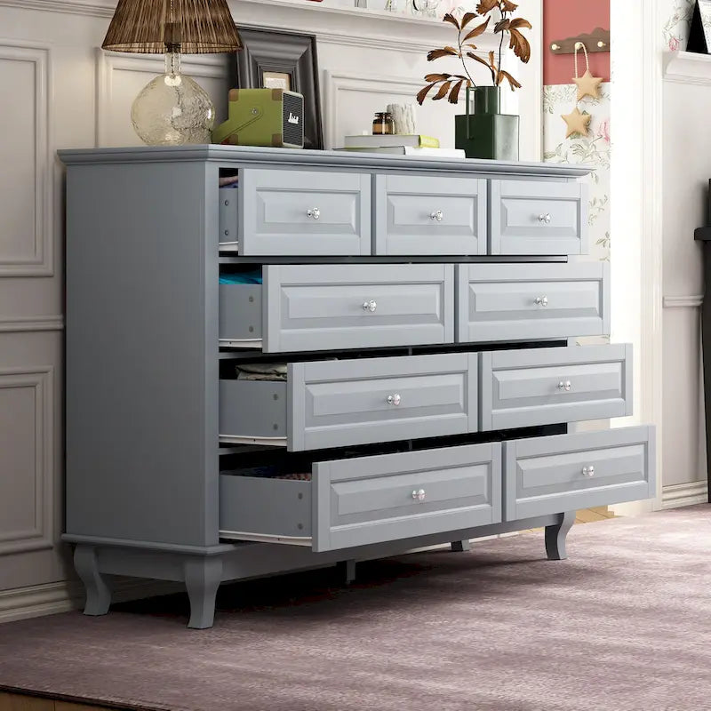 Commode 9 tiroirs noire/blanche/marine avec pieds en bois massif et finition laquée