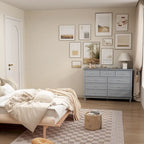 Commode 9 tiroirs noire/blanche/marine avec pieds en bois massif et finition laquée