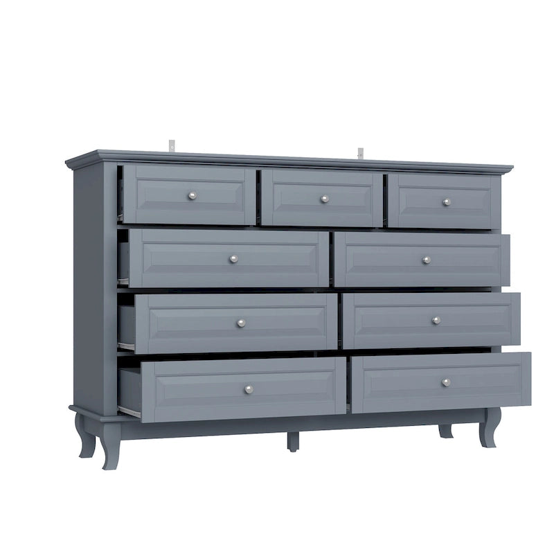 Commode 9 tiroirs noire/blanche/marine avec pieds en bois massif et finition laquée