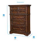 Commode rustique à 5 tiroirs en brun vieilli / gris antique / blanc antique vieilli avec poignées en métal martelé et assemblage à queue d'aronde anglaise
