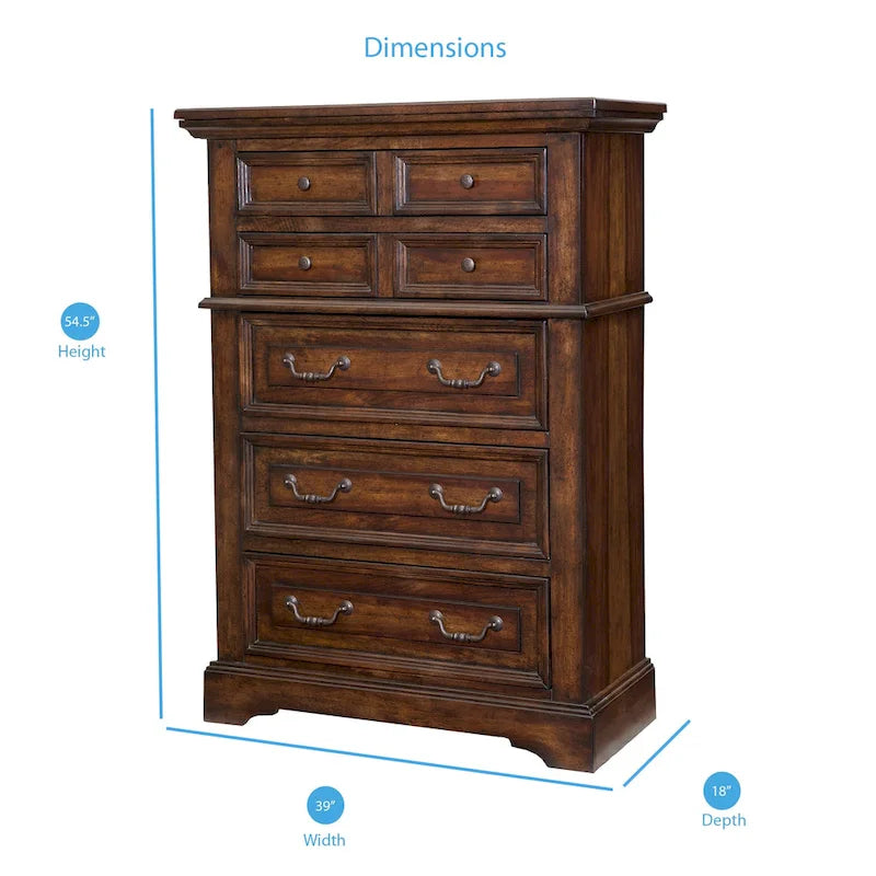 Commode rustique à 5 tiroirs en brun vieilli / gris antique / blanc antique vieilli avec poignées en métal martelé et assemblage à queue d'aronde anglaise