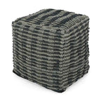 Pouf cube en jute tissé à la main, bleu/sarcelle/naturel, avec housse amovible – 1 personne