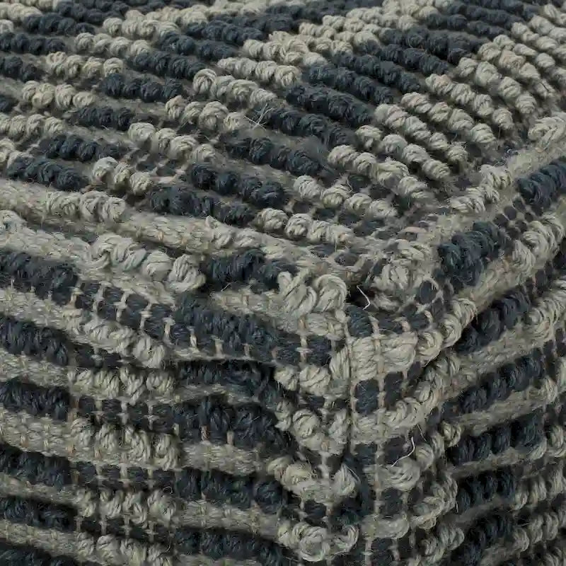 Pouf cube en jute tissé à la main, bleu/sarcelle/naturel, avec housse amovible – 1 personne