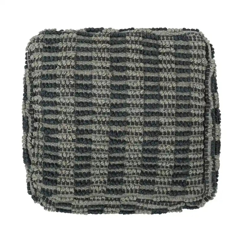 Pouf cube en jute tissé à la main, bleu/sarcelle/naturel, avec housse amovible – 1 personne