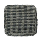 Pouf cube en jute tissé à la main, bleu/sarcelle/naturel, avec housse amovible – 1 personne