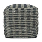 Pouf cube en jute tissé à la main, bleu/sarcelle/naturel, avec housse amovible – 1 personne