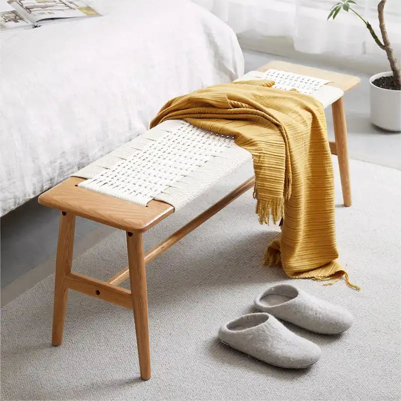 Design Natural Oak Wood Dining Bench Bed Bench for Dining Room, Bedroom