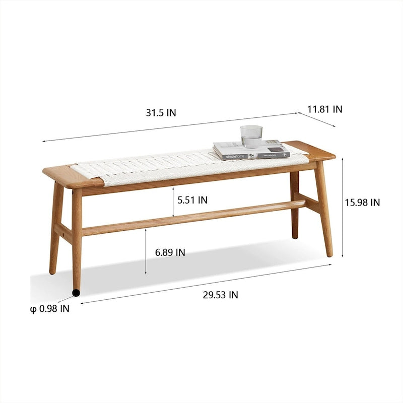 Banc de salle à manger en chêne massif avec assise en tissu tissé – Hauteur standard