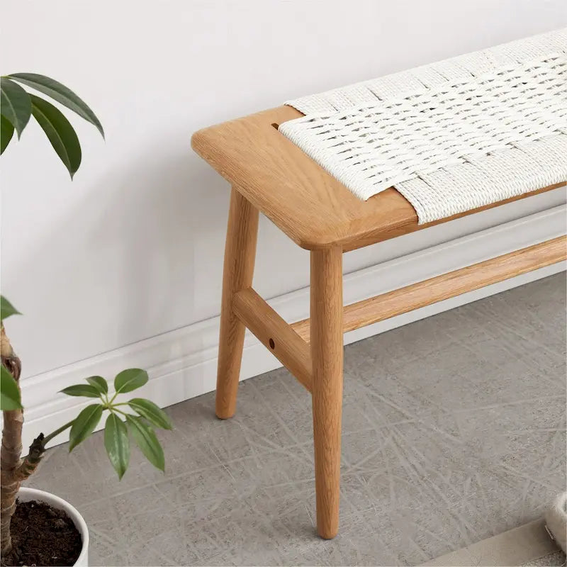 Banc de salle à manger en chêne massif avec assise en tissu tissé – Hauteur standard