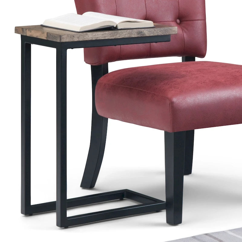 Table d'appoint industrielle en C, finition multiple, avec cadre en métal et plateau en bois de manguier ou en marbre – 1 personne