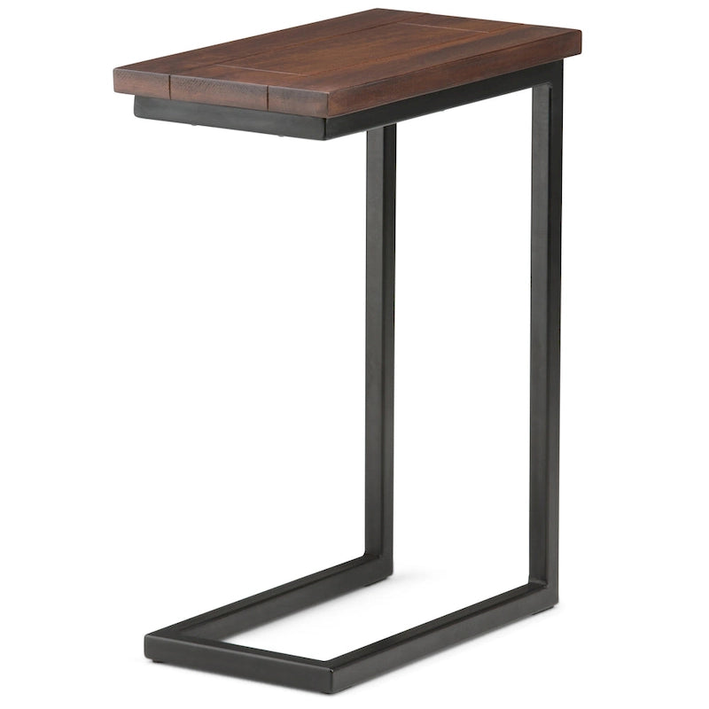 Table d'appoint industrielle en C, finition multiple, avec cadre en métal et plateau en bois de manguier ou en marbre – 1 personne