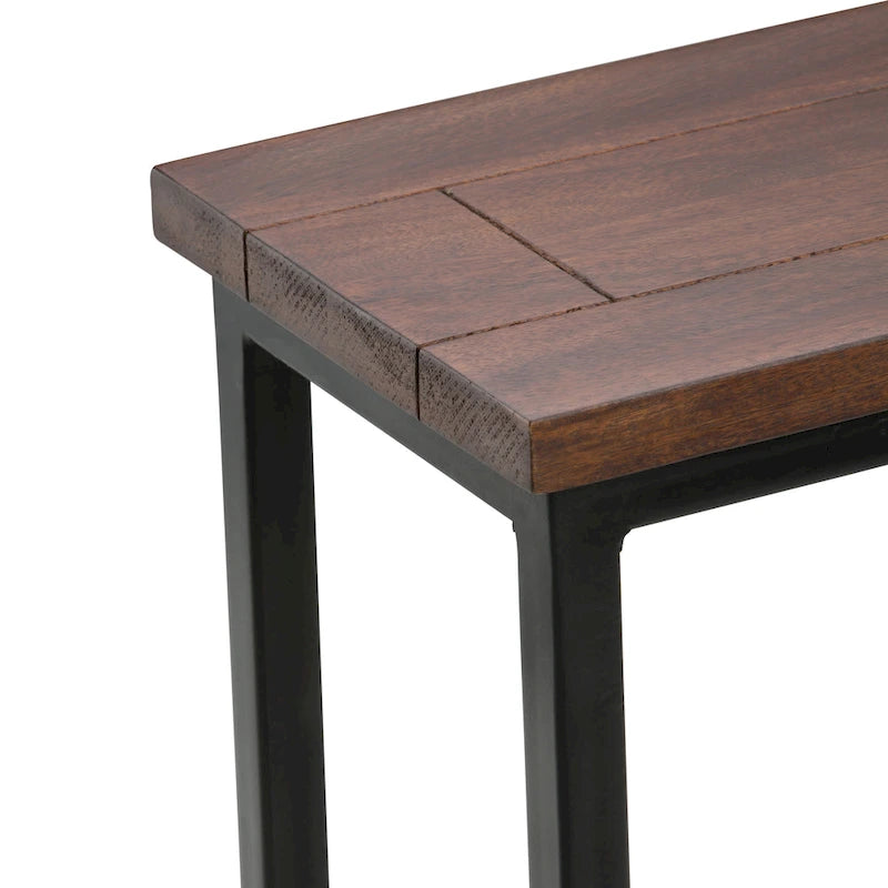 Table d'appoint industrielle en C, finition multiple, avec cadre en métal et plateau en bois de manguier ou en marbre – 1 personne