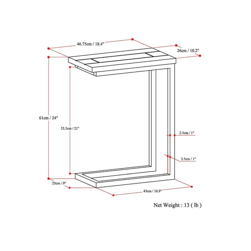 Table d'appoint industrielle en C, finition multiple, avec cadre en métal et plateau en bois de manguier ou en marbre – 1 personne