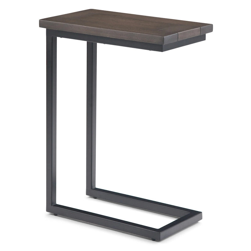 Table d'appoint industrielle en C, finition multiple, avec cadre en métal et plateau en bois de manguier ou en marbre – 1 personne